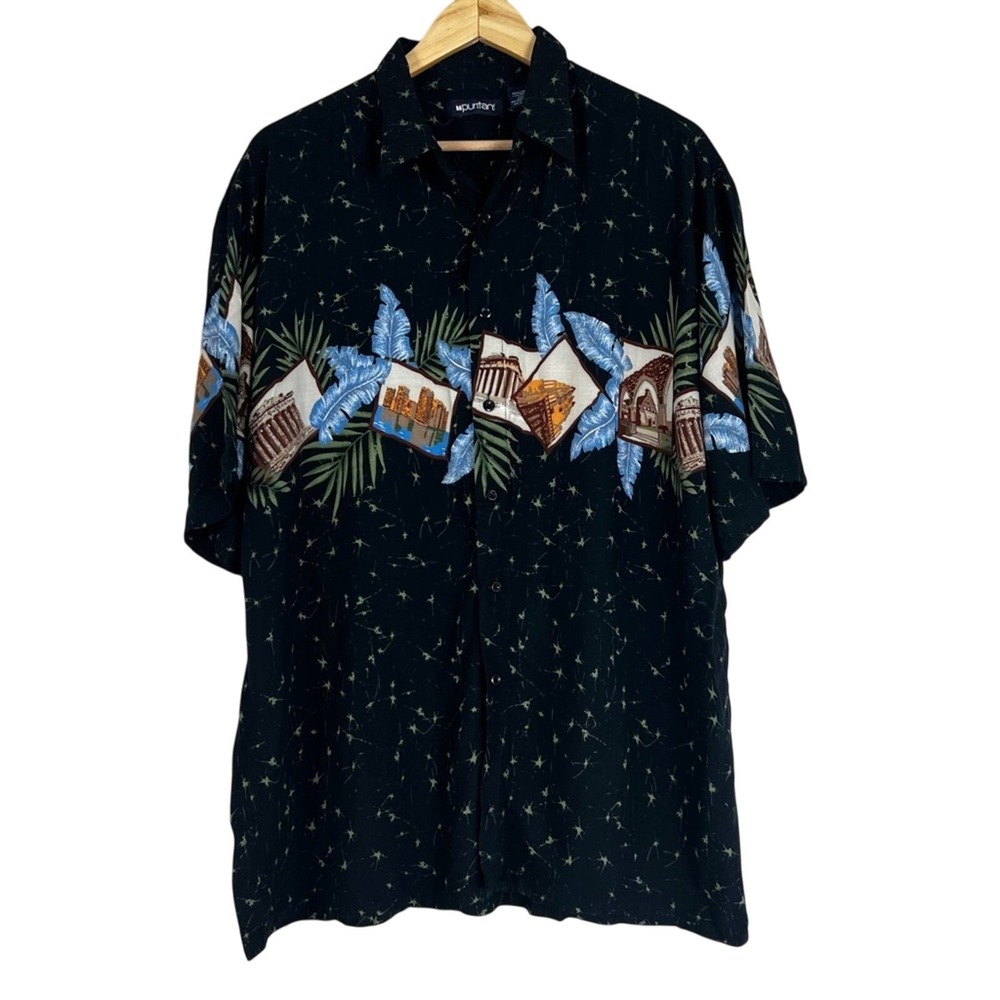 Puritan Architectural Tropical Print Button Down Shirt Black Starburst Size L